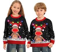 Kouric Jersey Navideño Luces,Jersey Navidad Mujer/Hombre con Estampado de Reno en la Nieve,Ugly Christmas Sweater,Jerseys Navideños,Suéter Navideño Pareja Gracioso,Christmas Jumper
