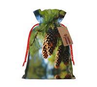 KOUUIP Árbol abeto hojas bolas flores bayas impresión Navidad fiesta regalos regalos bolsa arpillera lino bolsa para regalos varios tamaños (S, M)