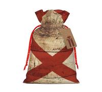 KOUUIP Bandera del estado de Alabama en grano de madera vieja con impresión de postal de Navidad, regalos de fiesta, bolsa de arpillera de lino para regalos, varios tamaños (S, M)