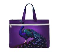 KOUUIP Bolsa de documentos de lona con estampado de pavo real morado de 10.6 x 15 pulgadas, 2 bolsillos con cremallera, sin desorden para archivos de oficina