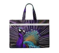 KOUUIP Bolsa de documentos de lona con estampado de pavo real morado de 10.6 x 15 pulgadas, 2 bolsillos con cremallera, sin desorden para archivos de oficina