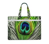 KOUUIP Bolsa de documentos de lona con estampado de plumas de pavo real verde de 10.6 x 15 pulgadas, 2 bolsillos con cremallera, sin desorden para archivos de oficina