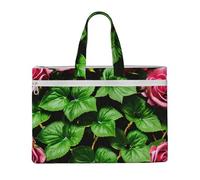 KOUUIP Bolsa de documentos de lona con estampado floral de hiedra rosa con hojas, 10.6 x 15 pulgadas, 2 bolsillos con cremallera, sin desorden para archivos de oficina