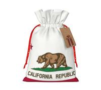 KOUUIP Bolsa de lino de arpillera con estampado de bandera del estado de California, regalos de Navidad, regalos de fiesta de Navidad, varios tamaños (S, M)