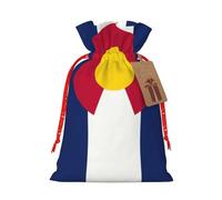 KOUUIP Bolsa de lino de arpillera con estampado de bandera del estado de Colorado para regalos de Navidad, regalos de fiesta de Navidad, varios tamaños (S, M)