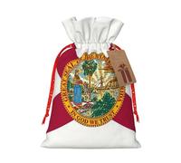 KOUUIP Bolsa de lino de arpillera con estampado de bandera del estado de Florida, regalos de Navidad, regalos de fiesta de Navidad, varios tamaños (S, M)