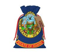 KOUUIP Bolsa de lino de arpillera con estampado de bandera del estado de Idaho para regalos de Navidad, regalos de fiesta de Navidad, varios tamaños (S, M)