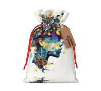 KOUUIP Bolsa de lino de arpillera con estampado de cerebro de inteligencia artificial, regalos de fiesta de Navidad, varios tamaños (S, M)