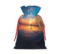 KOUUIP Bolsa de lino de arpillera con estampado de crepúsculo azul para regalos de fiesta de Navidad, varios tamaños (S, M)