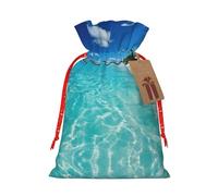 KOUUIP Bolsa de lino de arpillera con estampado de isla tropical para regalos de Navidad, regalos de fiesta de Navidad, varios tamaños (S, M)