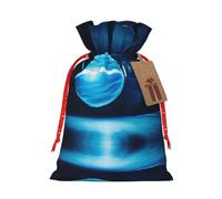 KOUUIP Bolsa de lino de arpillera con estampado de voleibol azul para regalos de fiesta de Navidad, varios tamaños (S, M)