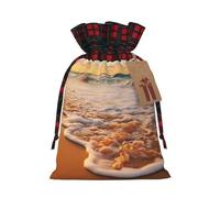 KOUUIP Bolsa de regalo de Navidad con estampado de atardecer y océano, reutilizable, con cordón, bolsas de dulces para envolver dulces