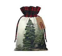 KOUUIP Bolsa de regalo de Navidad con estampado de cedro natural, reutilizable, con cordón, bolsas de dulces de Navidad para envolver regalos de caramelos