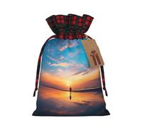 KOUUIP Bolsa de regalo de Navidad con estampado de crepúsculo azul con cordón, bolsas de dulces reutilizables para envolver dulces