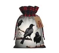 KOUUIP Bolsa de regalo de Navidad con estampado de cuervo negro con diseño de pájaros en una rama, bolsas de dulces reutilizables para envolver dulces