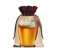 KOUUIP Bolsa de regalo de Navidad con estampado de espuma de cerveza, con cordón, reutilizable, bolsas de dulces de Navidad para envolver regalos de caramelos