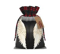KOUUIP Bolsa de regalo de Navidad con estampado de plumas de ángel, reutilizable, con cordón, bolsas de dulces de Navidad para envolver regalos de caramelos