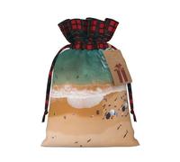 KOUUIP Bolsa de regalo de Navidad con estampado de verano mediterráneo, con cordón, reutilizable, bolsas de dulces de Navidad para envolver dulces