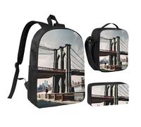 KOUUIP Brooklyn Bridge - Mochilas estampadas con bolsa de almuerzo, estuche para lápices, 3 piezas, bolsa ligera unisex para viajes