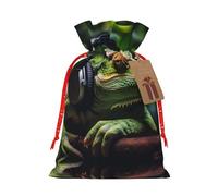 KOUUIP Chameleon listen music print Christmas Party Favors Gift Goodies Bag Burlap Linen Bag for Gifts Assorted Size (S, M)