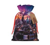 KOUUIP Chicago Downtown Sunset - Bolsa de lino de arpillera con estampado de puesta de sol para regalos de Navidad, varios tamaños (S, M)