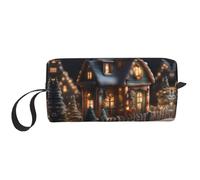 KOUUIP Christmas Village House - Estuche organizador de maquillaje de gran capacidad con 4 impresiones para mujer, bolsa de maquillaje portátil, Blanco, Talla única