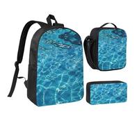 KOUUIP Cool Pool - Mochilas con estampado de agua y lonchera, 3 piezas, bolsa ligera unisex para viajes