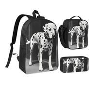 KOUUIP Dálmata - Mochilas estampadas con bolsa de almuerzo, estuche para lápices, 3 piezas, bolsa ligera unisex para viajes