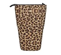 KOUUIP Divertido estuche telescópico con estampado de leopardo para lápices, estuche de papelería, bolsa retráctil de pie, organizador de pie