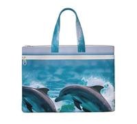 KOUUIP Dolphins in the sea - Bolsa de documentos de lona con impresión de 10.6 x 15 pulgadas, 2 bolsillos con cremallera, sin desorden para archivos de oficina