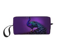KOUUIP Estuche organizador de maquillaje de viaje con estampado de pavo real morado, bolsa de maquillaje portátil para mujer, Blanco, Talla única
