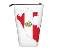KOUUIP Estuche telescópico con bandera de Perú, soporte para bolígrafos, estuche de papelería, bolsa de pie, bolsa retráctil, organizador de pie, color negro, talla única, Negro , talla única