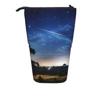 KOUUIP Estuche telescópico con diseño de cielo estrellado, diseño de estrellas de meteoritos, soporte para bolígrafos, estuche de papelería, bolsa retráctil, organizador de pie, Negro , talla única