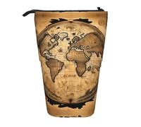 KOUUIP Estuche telescópico con diseño de mapa del mundo antiguo, estuche para bolígrafos, estuche de papelería, bolsa retráctil de pie, organizador de pie