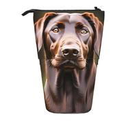 KOUUIP Estuche telescópico para lápices con estampado de labrador retriever, color marrón, estuche de papelería, bolsa retráctil de pie, organizador de pie