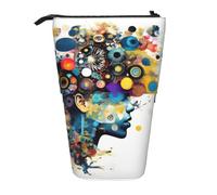 KOUUIP Estuche telescópico para lápices con impresión de cerebro de inteligencia artificial, estuche de papelería, bolsa retráctil de pie, organizador de pie, Negro, One Size