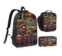 KOUUIP Eyes 2 - Mochilas estampadas con bolsa de almuerzo, estuche para lápices, 3 piezas, bolsa ligera unisex para viajes