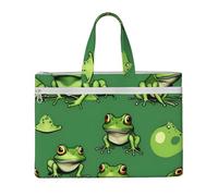 KOUUIP Funny Green Frogs - Bolsa de documentos de lona con impresión de 10.6 x 15 pulgadas, 2 bolsillos con cremallera, sin desorden para archivos de oficina