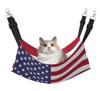KOUUIP Hamaca de gato con estampado de bandera estadounidense para colgar en jaula, hamaca ajustable para mascotas, hamaca suave para dormir para gatos, hurón