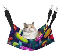 KOUUIP Hamaca para gatos con estampado artístico de hongos brillantes para colgar en jaula, hamaca para mascotas, cama ajustable, hamaca suave para dormir para gatos, hurón