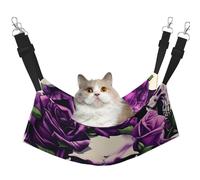 KOUUIP Hamaca para gatos con estampado de calavera de rosas moradas para colgar en jaula, hamaca ajustable para mascotas, hamaca suave para dormir para gatos, hurón