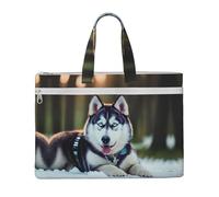 KOUUIP Husky Dog - Bolsa de documentos de lona con impresión de 10.6 x 15 pulgadas, 2 bolsillos con cremallera, sin desorden para archivos de oficina