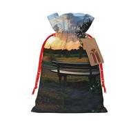 KOUUIP Lonely Bench - Bolsa de lino de arpillera con estampado de puesta de sol, regalos de fiesta de Navidad, varios tamaños (S, M)