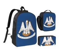 KOUUIP Mochilas con estampado de la bandera del estado de Louisiana con bolsa de almuerzo, estuche para lápices, 3 piezas, bolsa ligera unisex para viajes