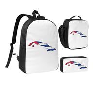 KOUUIP Mochilas con estampado de mapa de bandera cubana con bolsa de almuerzo, estuche para lápices, 3 piezas, bolsa ligera unisex para viajes
