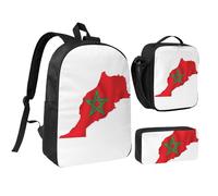 KOUUIP Mochilas con estampado de mapa de la bandera de Marruecos con lonchera y estuche para lápices, 3 piezas, bolsa ligera unisex para viajes