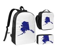 KOUUIP Mochilas con estampado de mapa de la bandera del estado de Alaska con bolsa de almuerzo, estuche para lápices, 3 piezas, bolsa ligera unisex para viajes