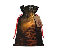 KOUUIP Morning Sunlight in Wilderness Print Christmas Party Favors Gift Goodies Bag Burlap Linen Bag for Gifts Assorted Size (S, M)