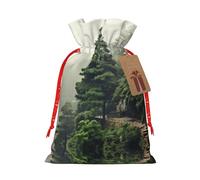 KOUUIP Nature Cedar Print Christmas Party Favors Gift Goodies Bag Burlap Linen Bag for Gifts Assorted Size (S, M)