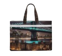 KOUUIP New York Manhattan Bridge Night - Bolsa de documentos de lona con impresión de 10.6 x 15 pulgadas, 2 bolsillos con cremallera, sin desorden para archivos de oficina